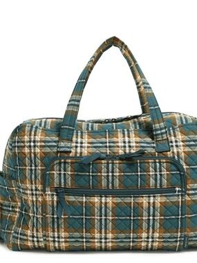 Vera Bradley Teal and Brown Plaid Quilted Duffel Bag